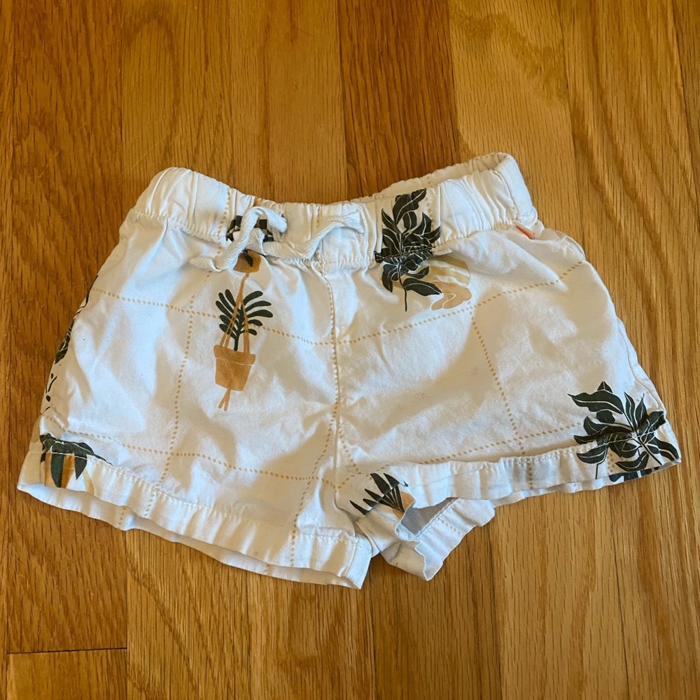 Cream Plant-Print Girls' Shorts